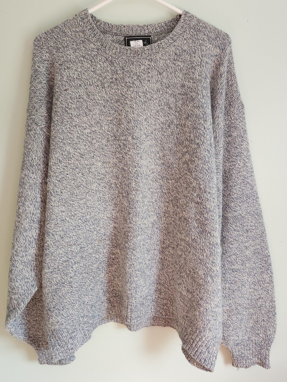 Vintage BERWICK 90s Grey Blue Cream Wool Sweater Heavy Knit USA Mens Sz XL EUC